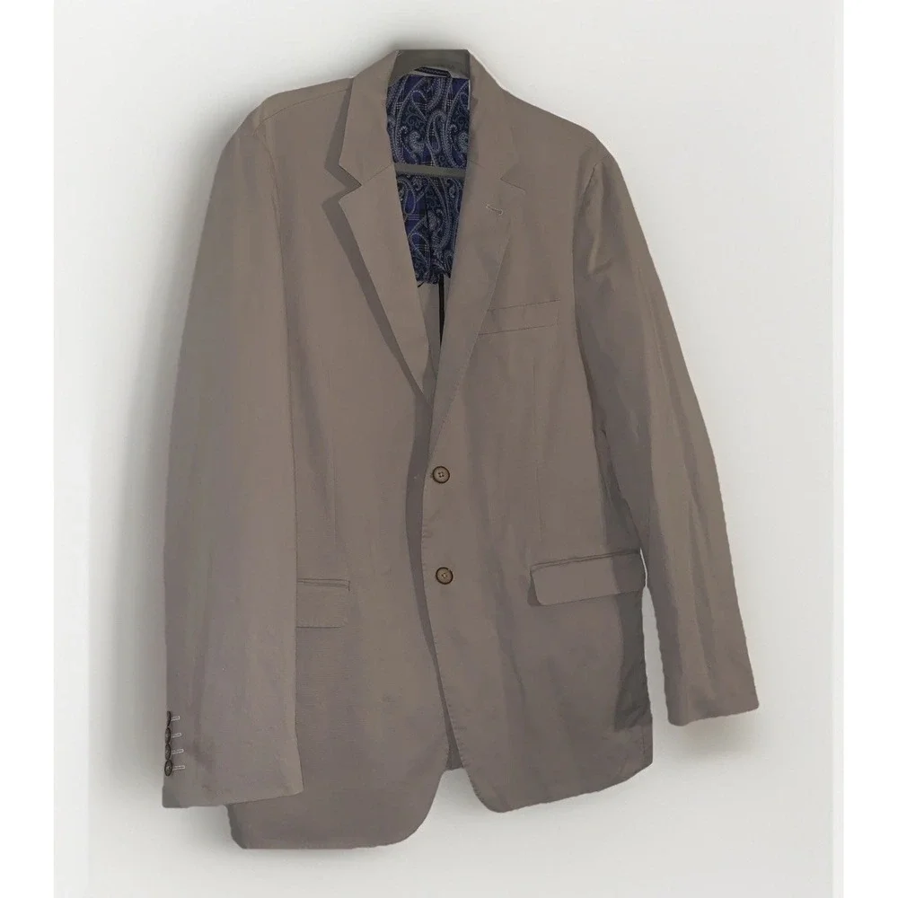 Robert Graham Mens 42 Blazer Classic Fit Sport‎ Coat Beige Stretch Casual Preppy